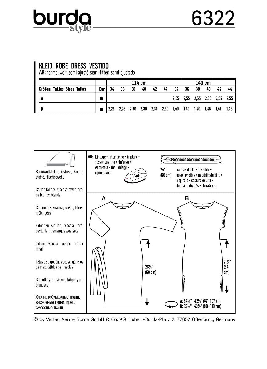 Patron de Couture Burda 6322 Robe - Ribes y Casals