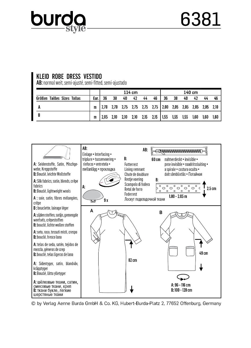 Patron de Couture Burda 6381 Robe - Ribes y Casals