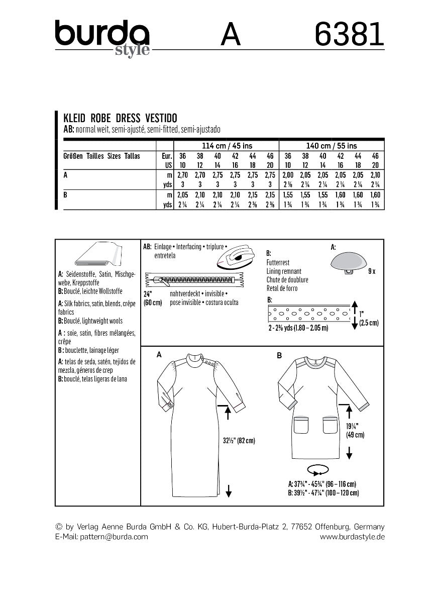 Patron de Couture Burda 6381 Robe - Ribes y Casals