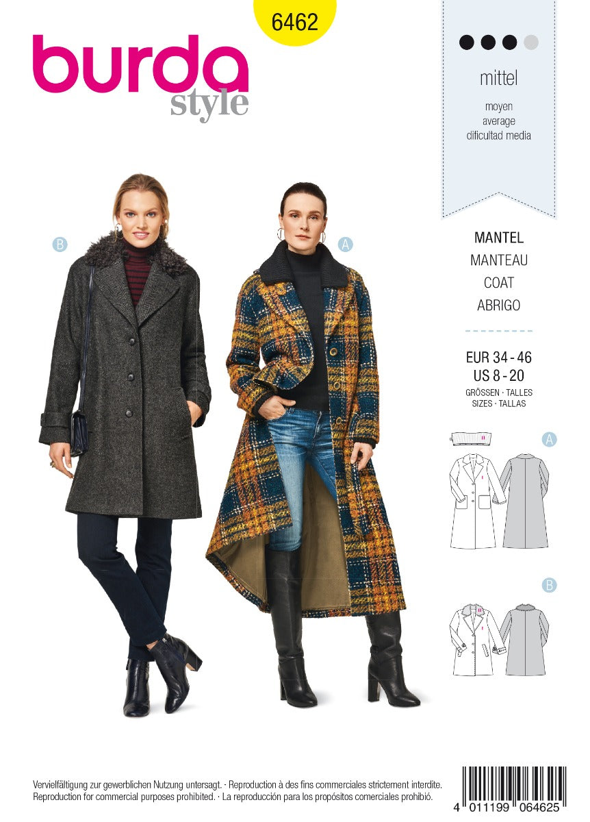 Patron de Couture Burda 6462 Manteau - Ribes y Casals
