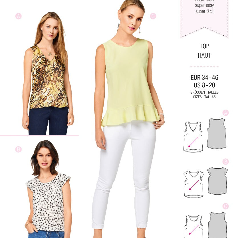 Patron de Couture Burda 6501 Top - Ribes y Casals