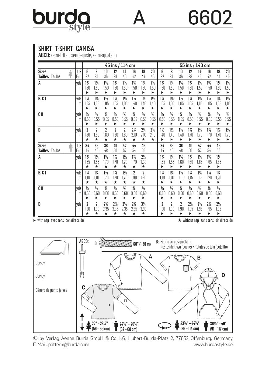 Patron de Couture Burda 6602 Chemise - Ribes y Casals