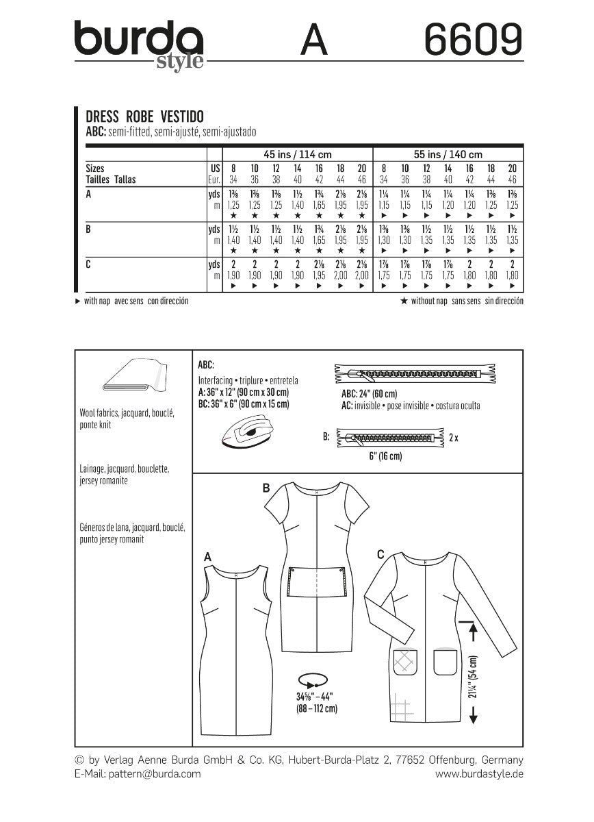 Patron de Couture Burda 6609 Robe - Ribes y Casals