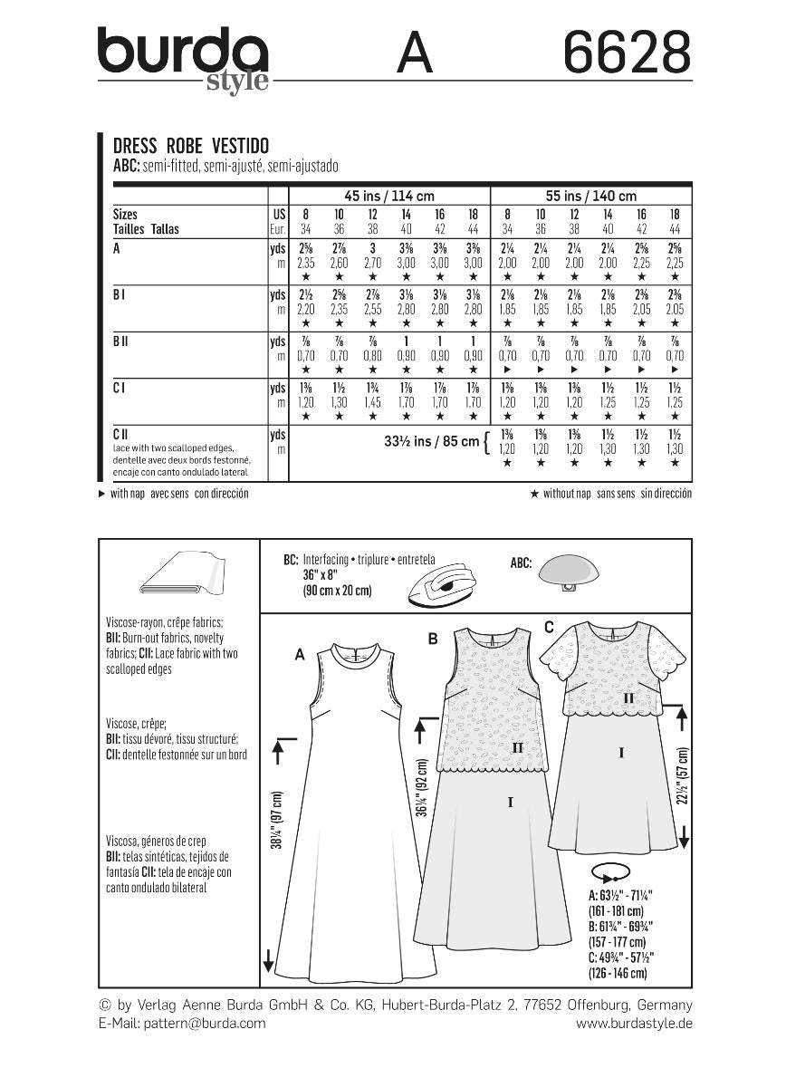 Patron de Couture Burda 6628 Robe - Ribes y Casals