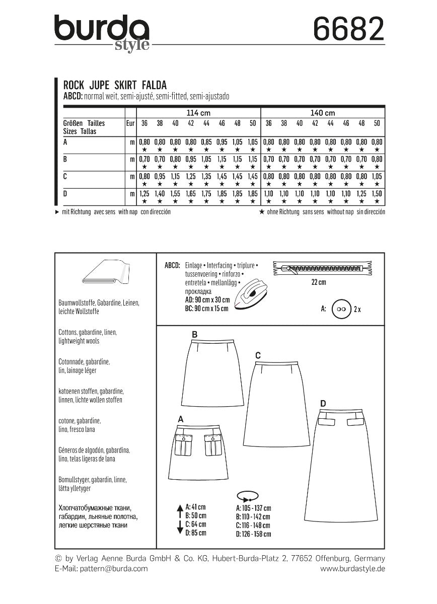 Patron de Couture Burda 6682 Jupe - Ribes y Casals