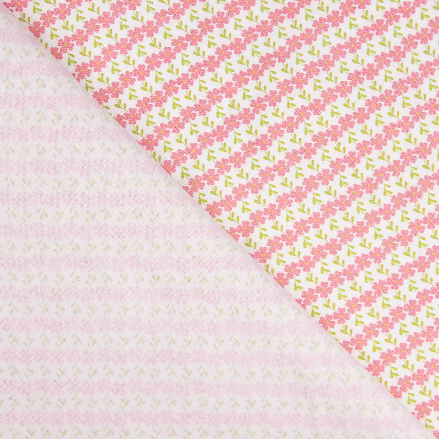 Percal imprimé floral diagonal rose - Ribes y Casals