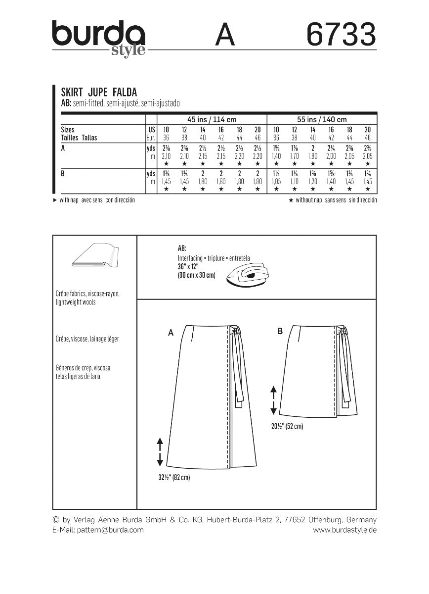 Patron de Couture Burda 6733 Jupe - Ribes y Casals