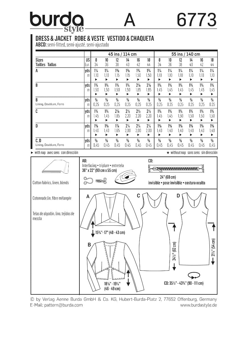 Patron de Couture Burda 6773 Veste et robe - Ribes y Casals