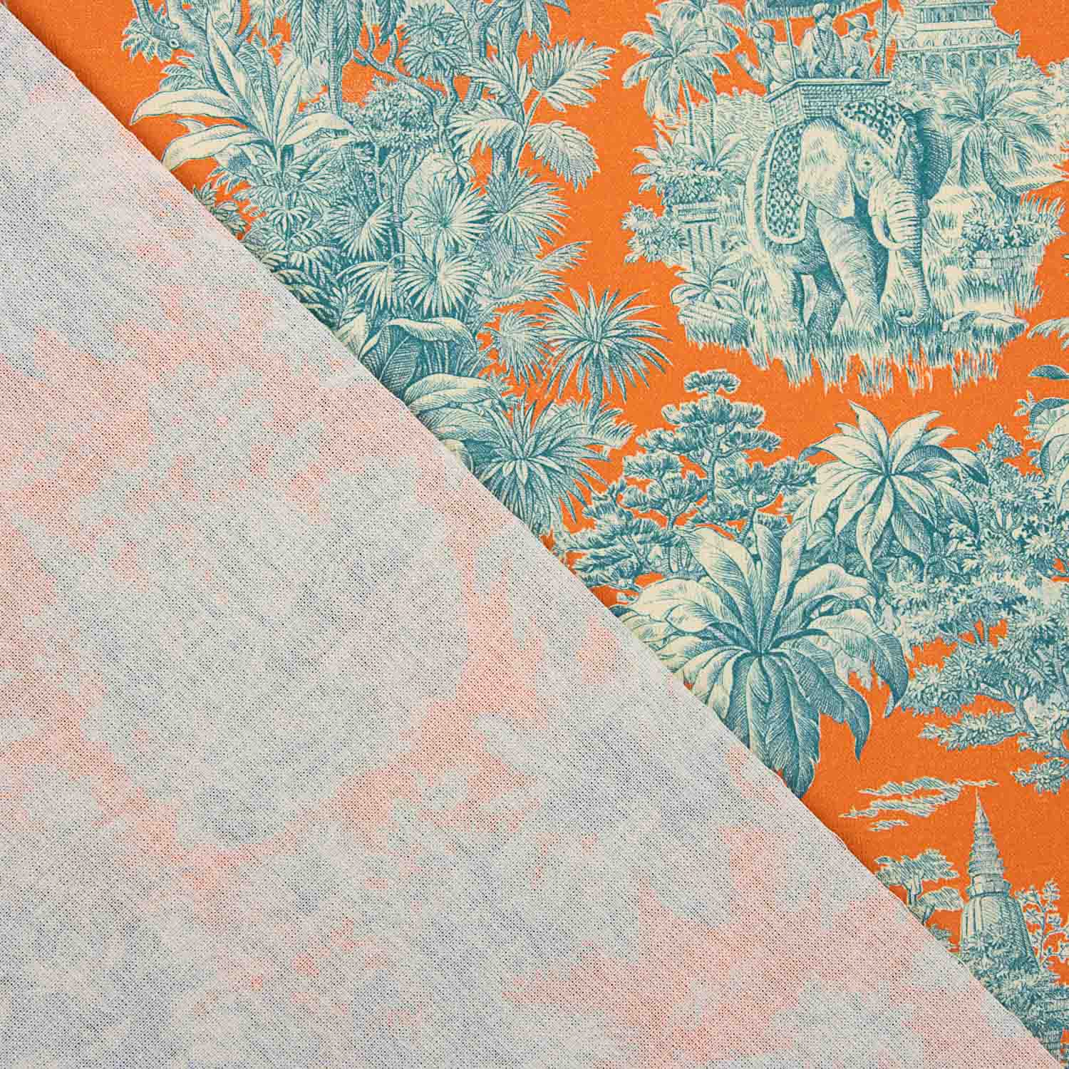 Popeline de coton imprimé jungle exotique orange - Ribes y Casals