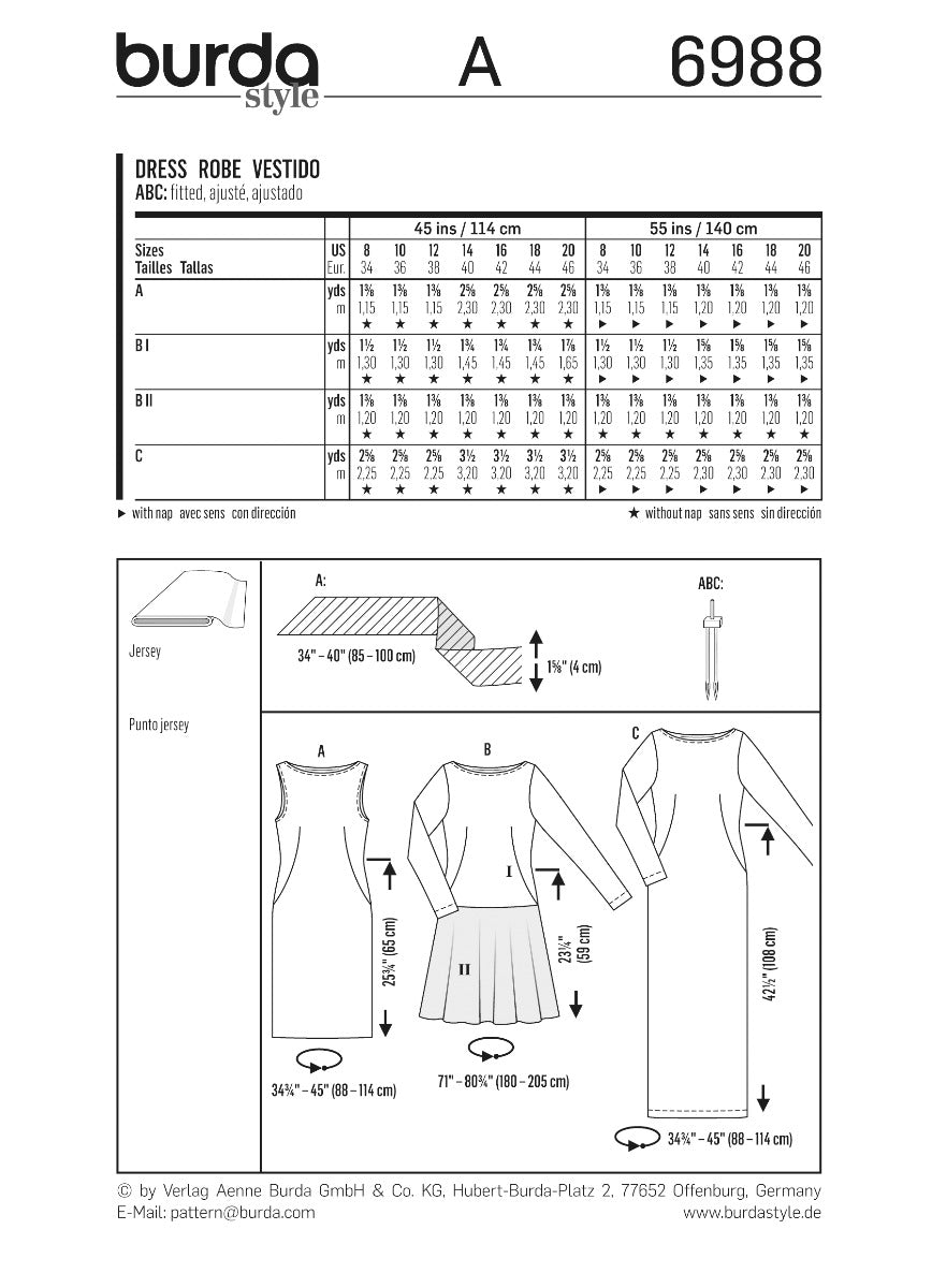 Patron de Couture Burda 6988 Robe - Ribes y Casals