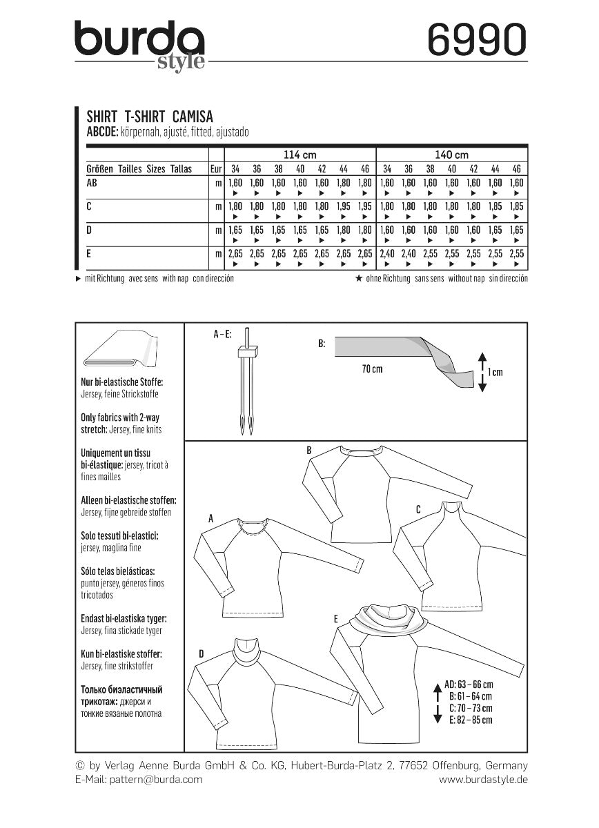 Patron de Couture Burda 6990 Chemise - Ribes y Casals
