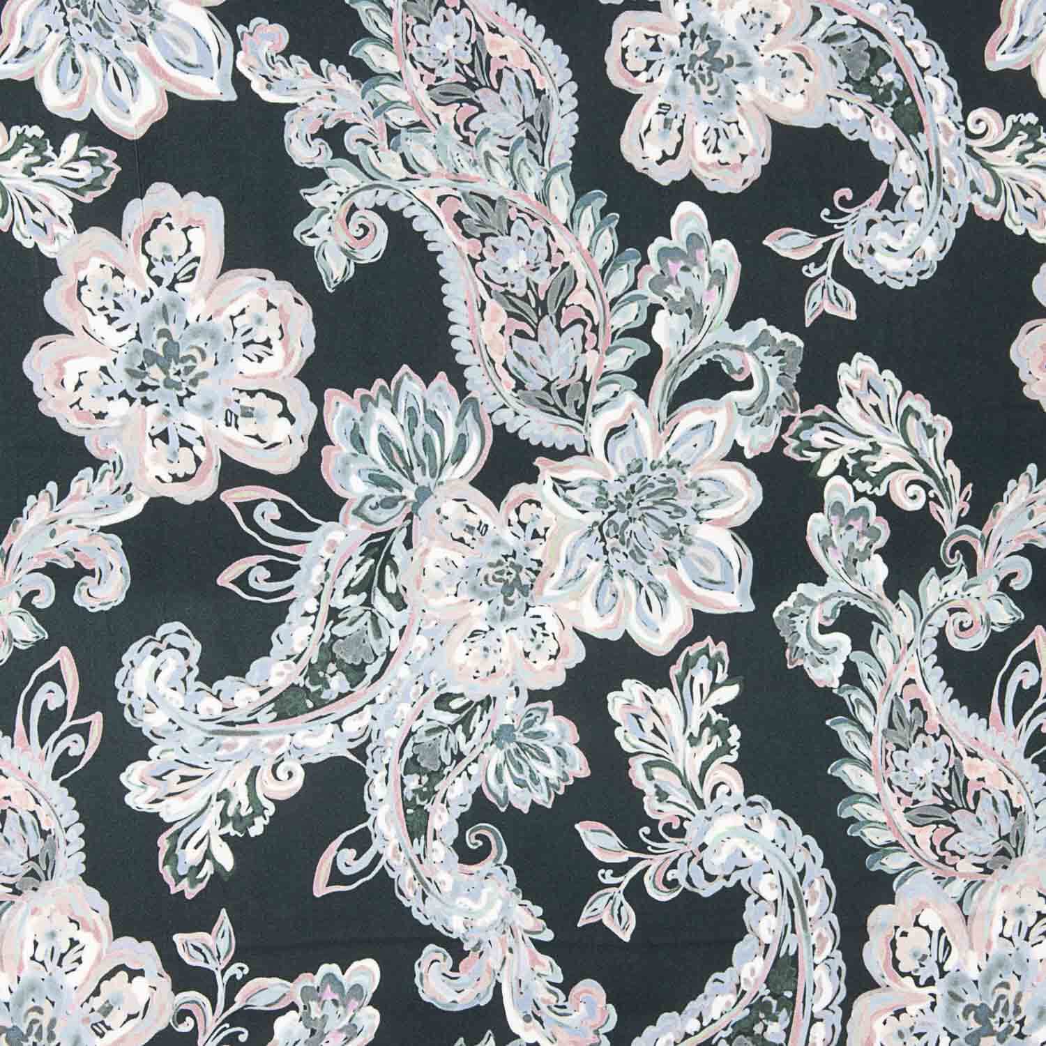 Satin de viscose cachemire imprimé floral bleu et rose - Ribes y Casals