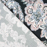 Satin de viscose cachemire imprimé floral bleu et rose - Ribes y Casals