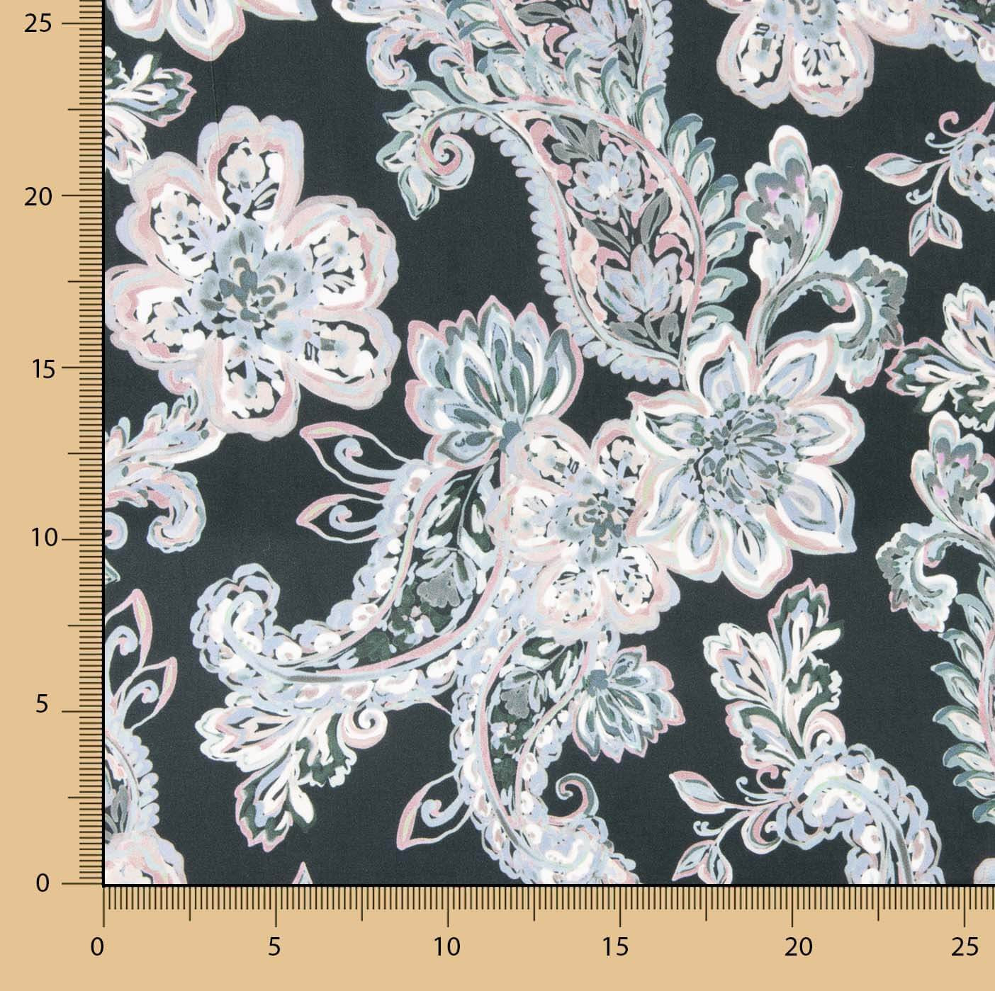 Satin de viscose cachemire imprimé floral bleu et rose - Ribes y Casals
