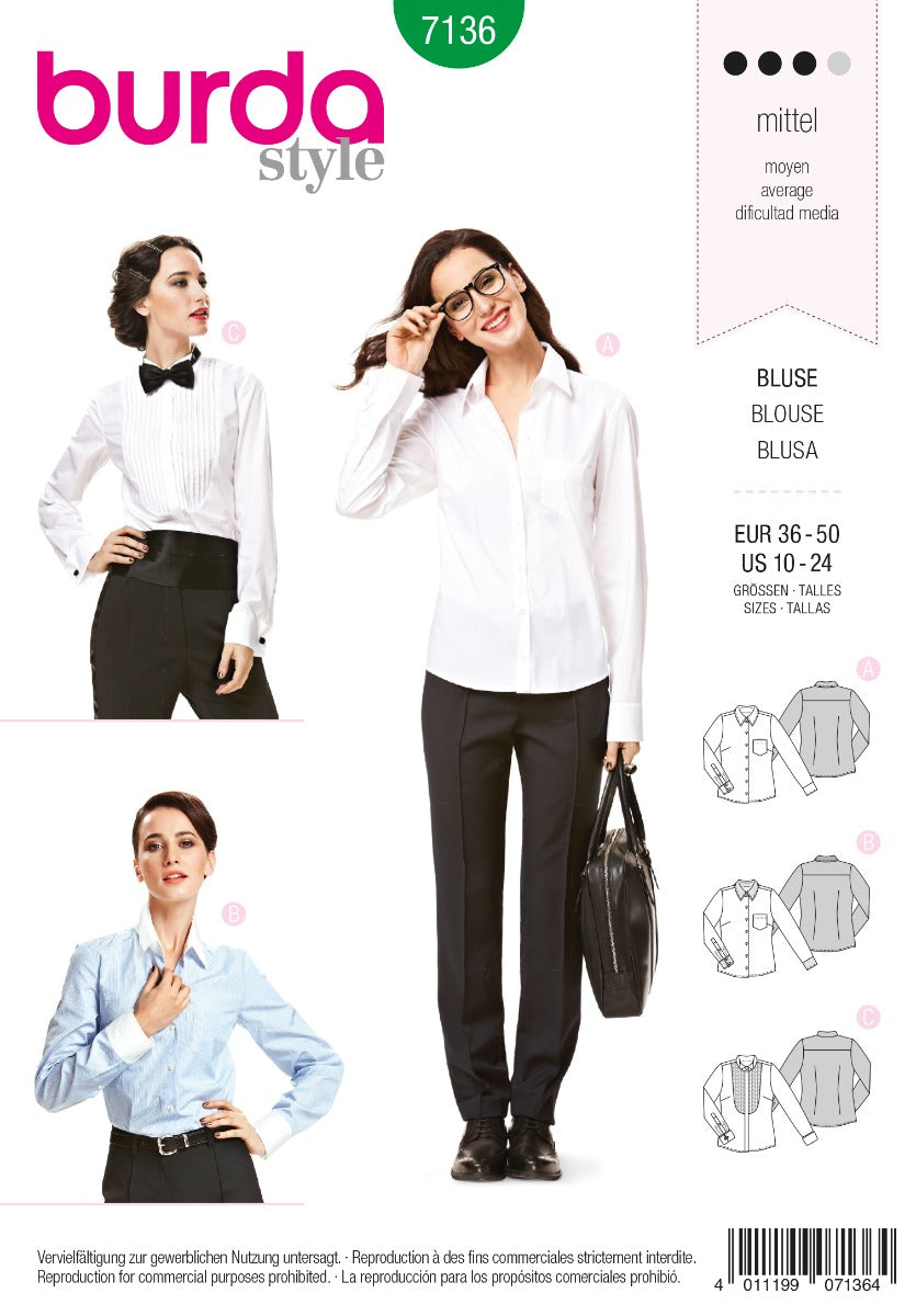Patron de Couture Burda 7136 Blouse - Ribes y Casals