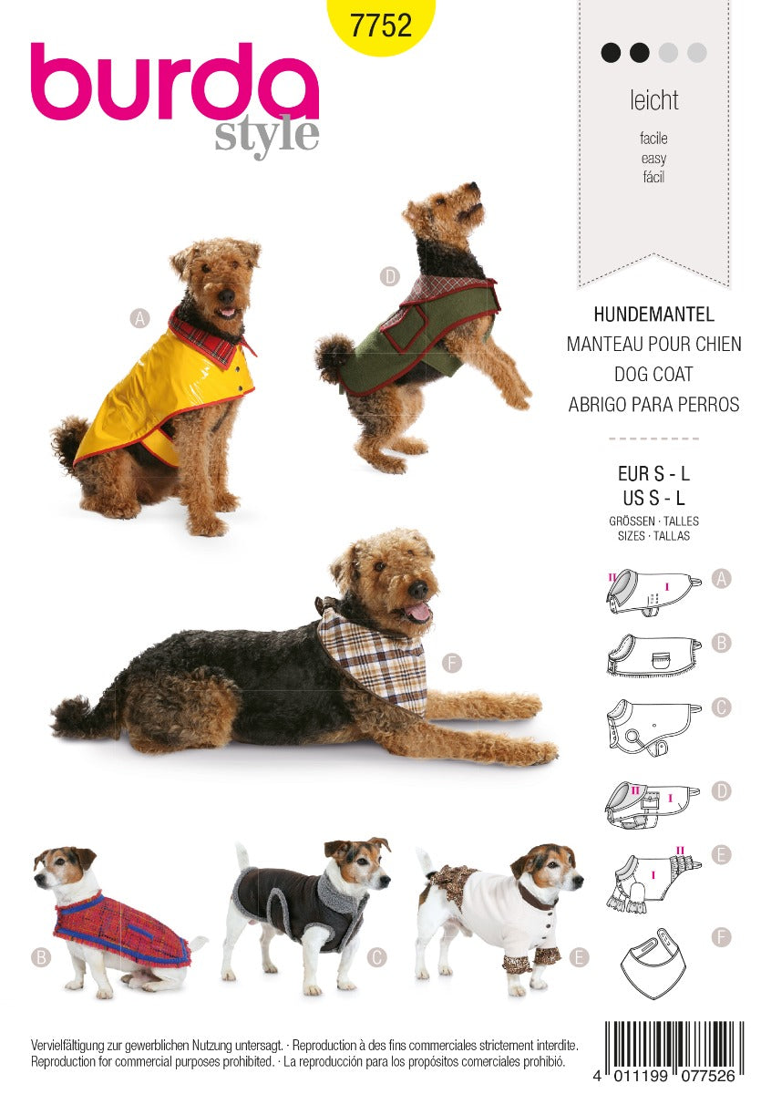 Patron de Couture Burda 7752 Manteau de chien - Ribes y Casals