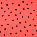Popeline Spandex Noir Pois 30mm Corail - Ribes y Casals