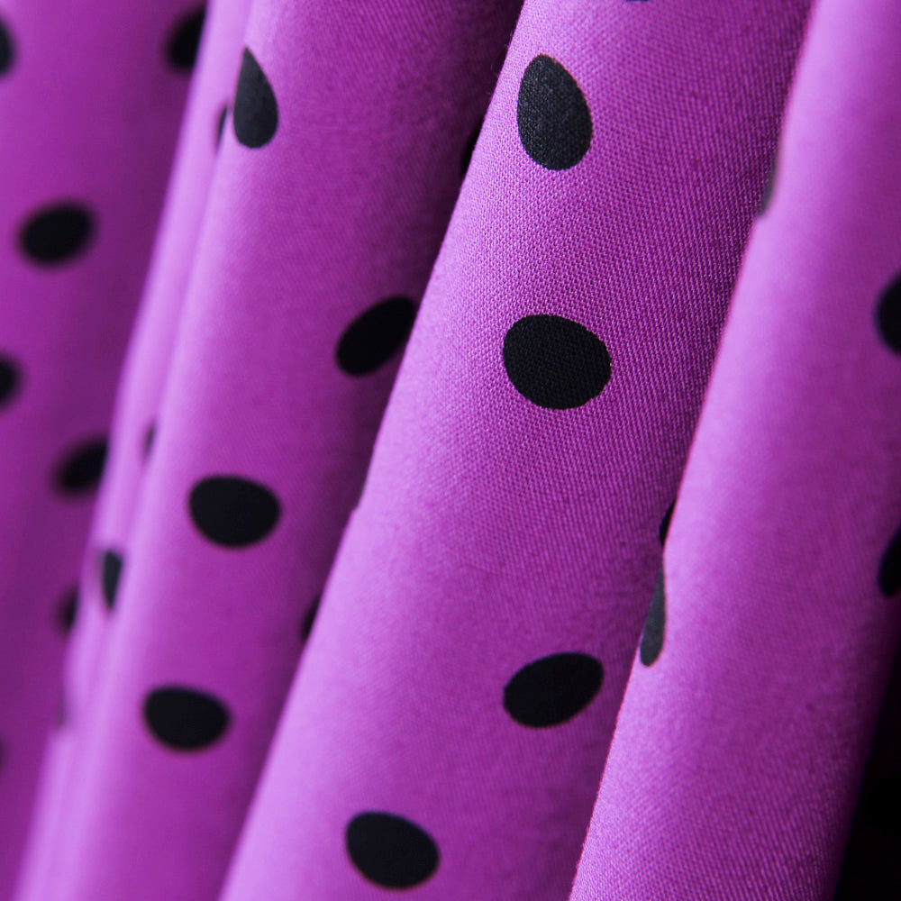 Popeline Spandex Pois Noir 7mm Mauve - Ribes y Casals