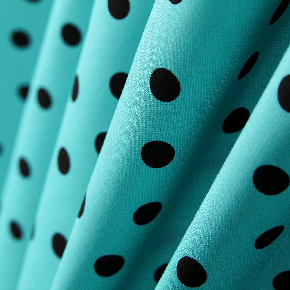 Popeline Spandex Noire Pois 7mm Turquoise - Ribes y Casals