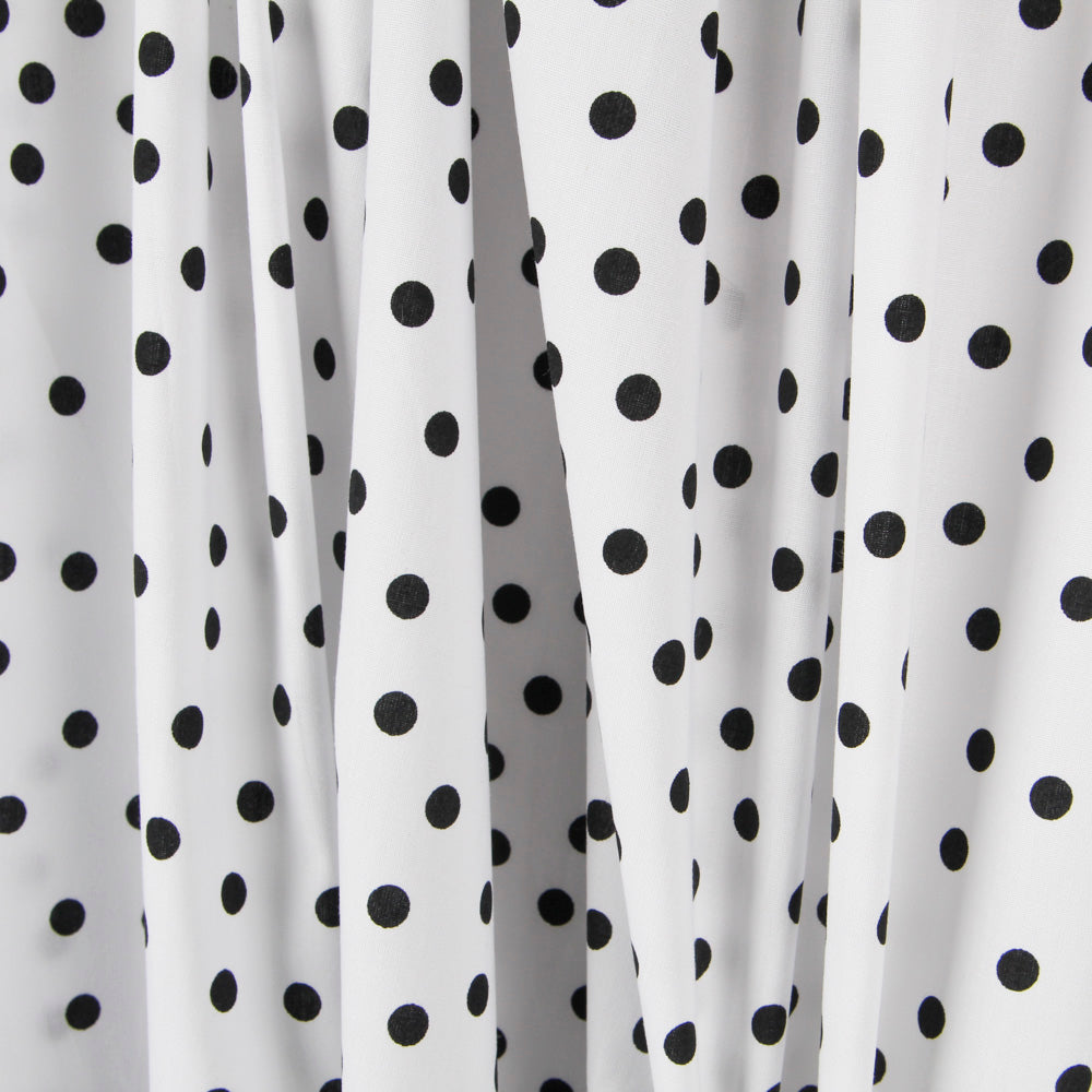 Popeline Spandex Pois Noir 7mm Blanc - Ribes y Casals