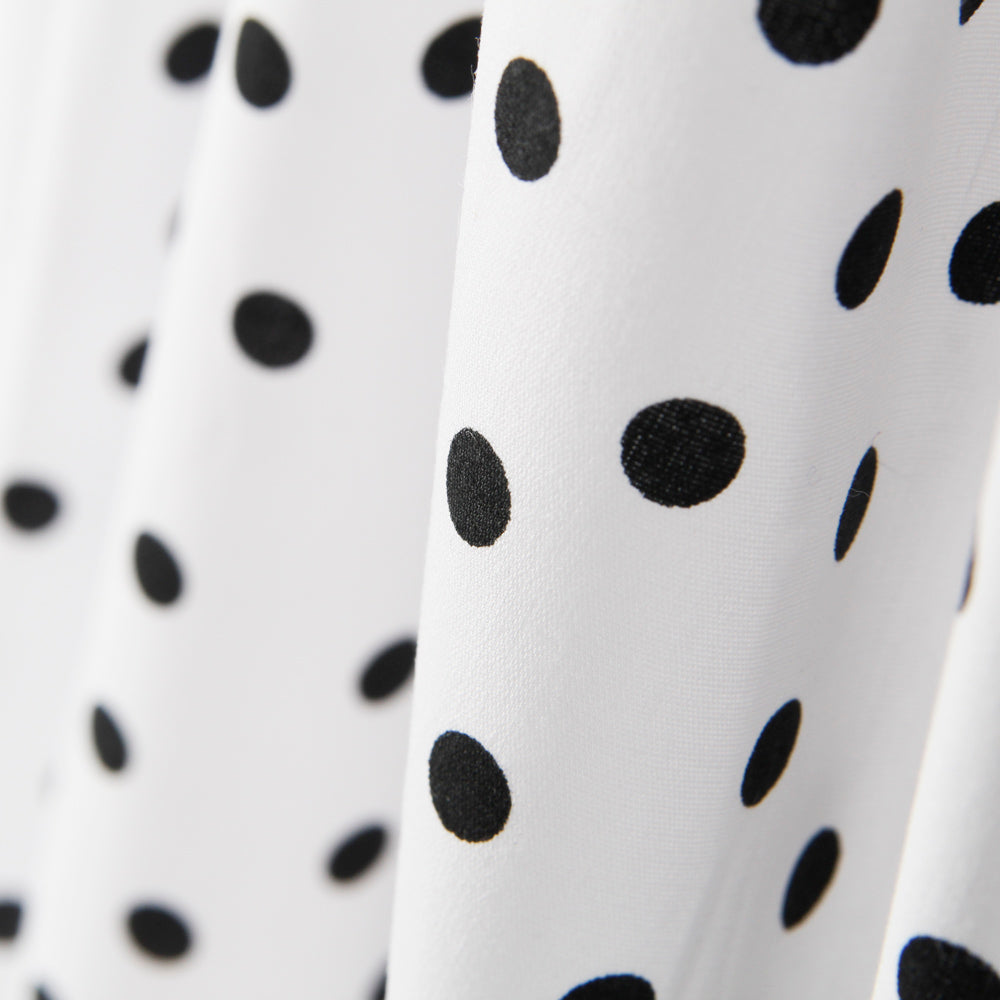 Popeline Spandex Pois Noir 7mm Blanc - Ribes y Casals