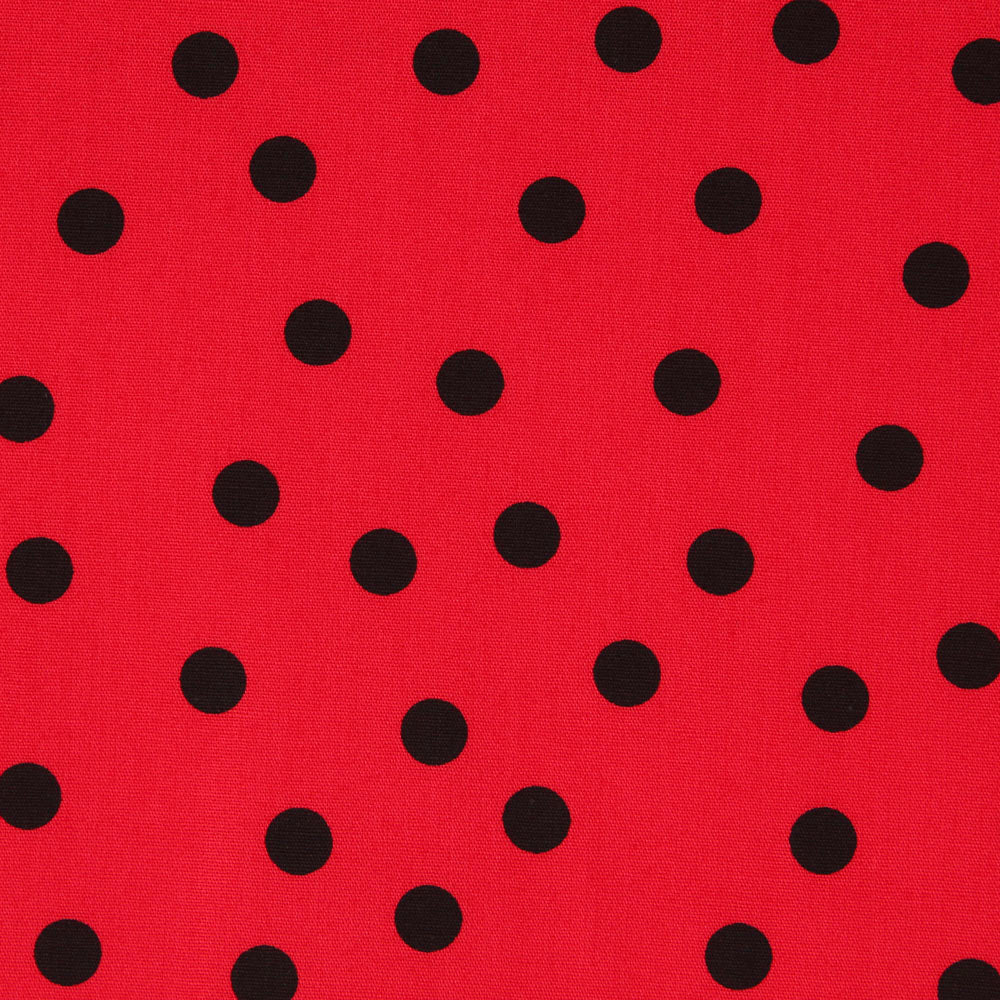 Popeline Spandex Pois Noir 7mm Rouge - Ribes y Casals