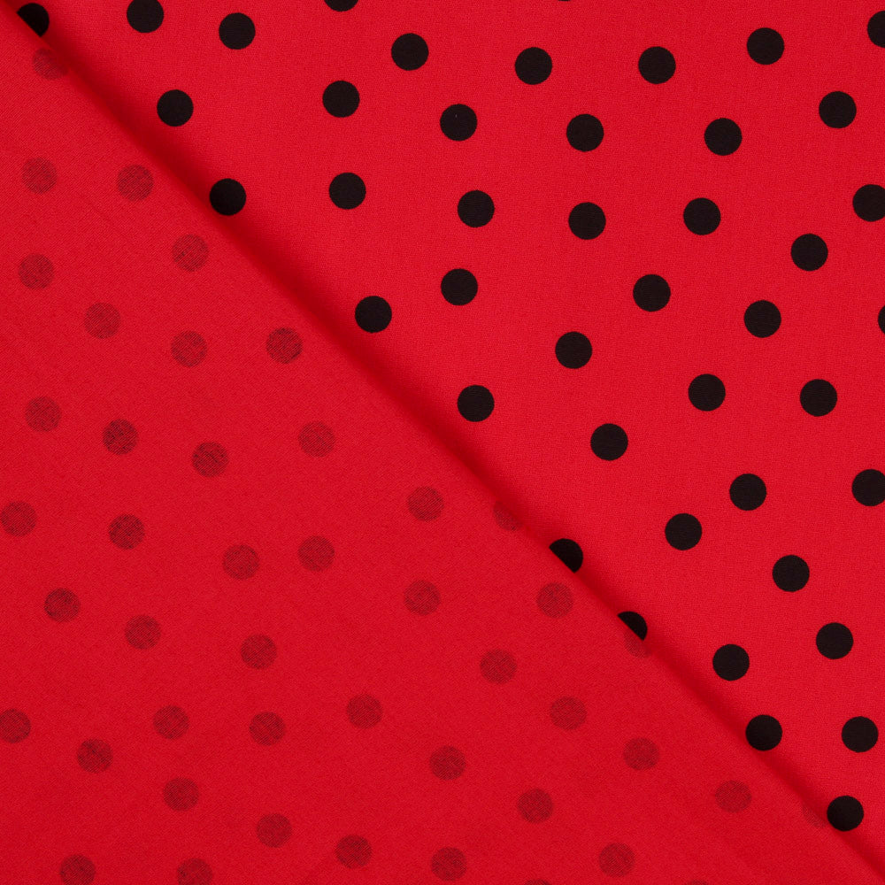 Popeline Spandex Pois Noir 7mm Rouge - Ribes y Casals
