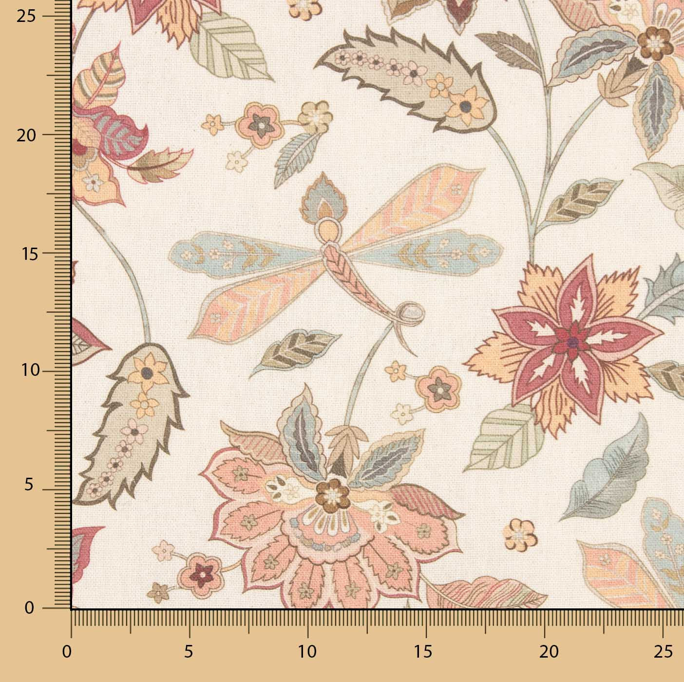 Toile Panama imprimée libellules et fleurs - Ribes y Casals