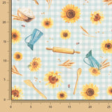 Toile Panama imprimée Vichy avec tournesols et motifs de cuisine - Ribes y Casals