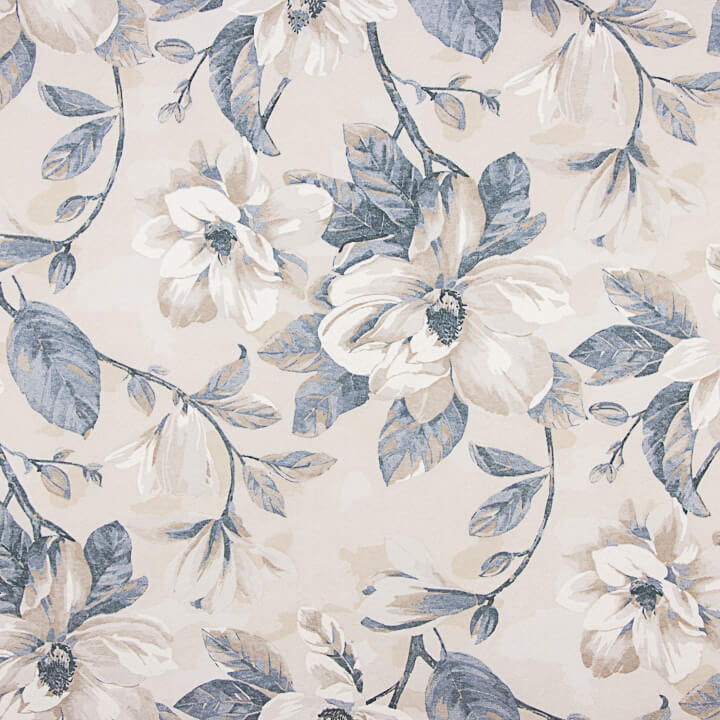 Toile de coton imprimée de fleurs à l'aquarelle bleues et beiges - Ribes y Casals