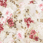 Toile de coton imprimée de fleurs romantiques roses et grenat - Ribes y Casals