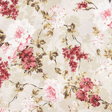 Toile de coton imprimée de fleurs romantiques roses et grenat - Ribes y Casals