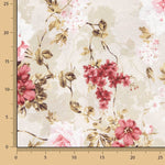 Toile de coton imprimée de fleurs romantiques roses et grenat - Ribes y Casals