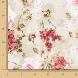 Toile de coton imprimée de fleurs romantiques roses et grenat - Ribes y Casals