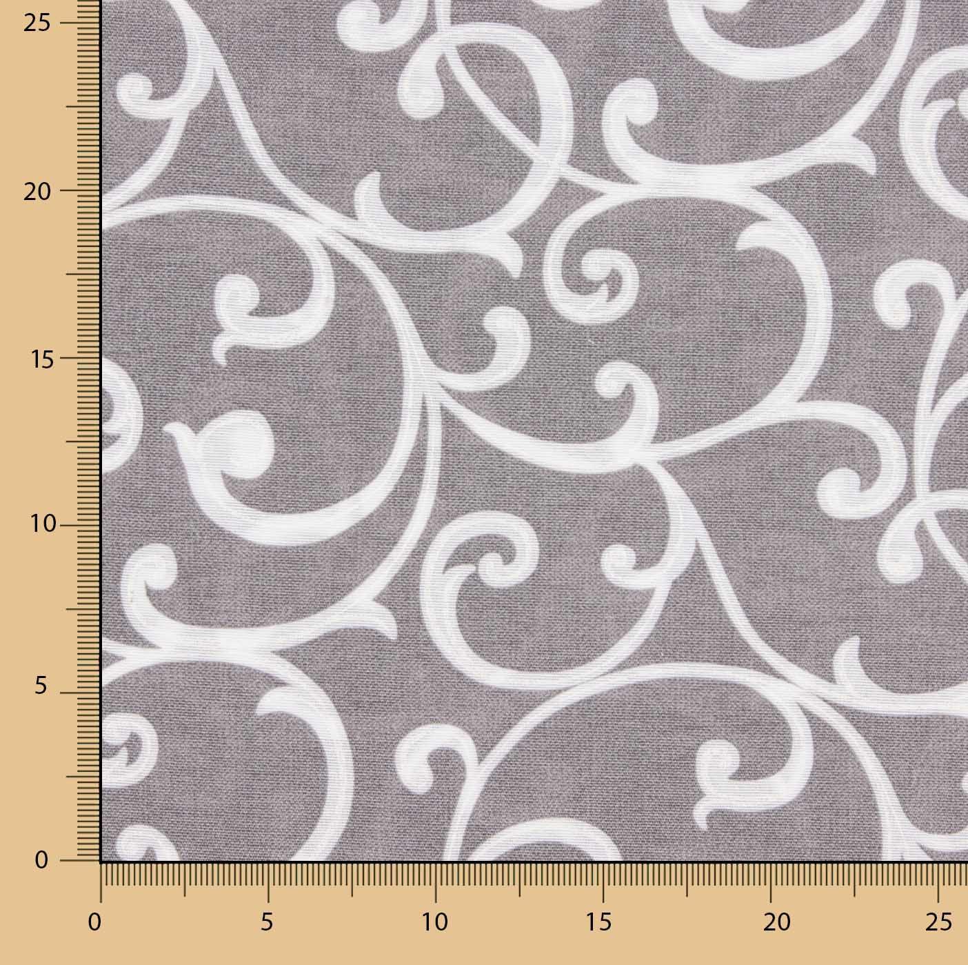 Toile de coton imprimée de branches décoratives grises et blanches - Ribes y Casals