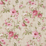 Toile de coton imprimée roses roses sur fond effet tissu de lin - Ribes y Casals