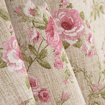 Toile de coton imprimée roses roses sur fond effet tissu de lin - Ribes y Casals