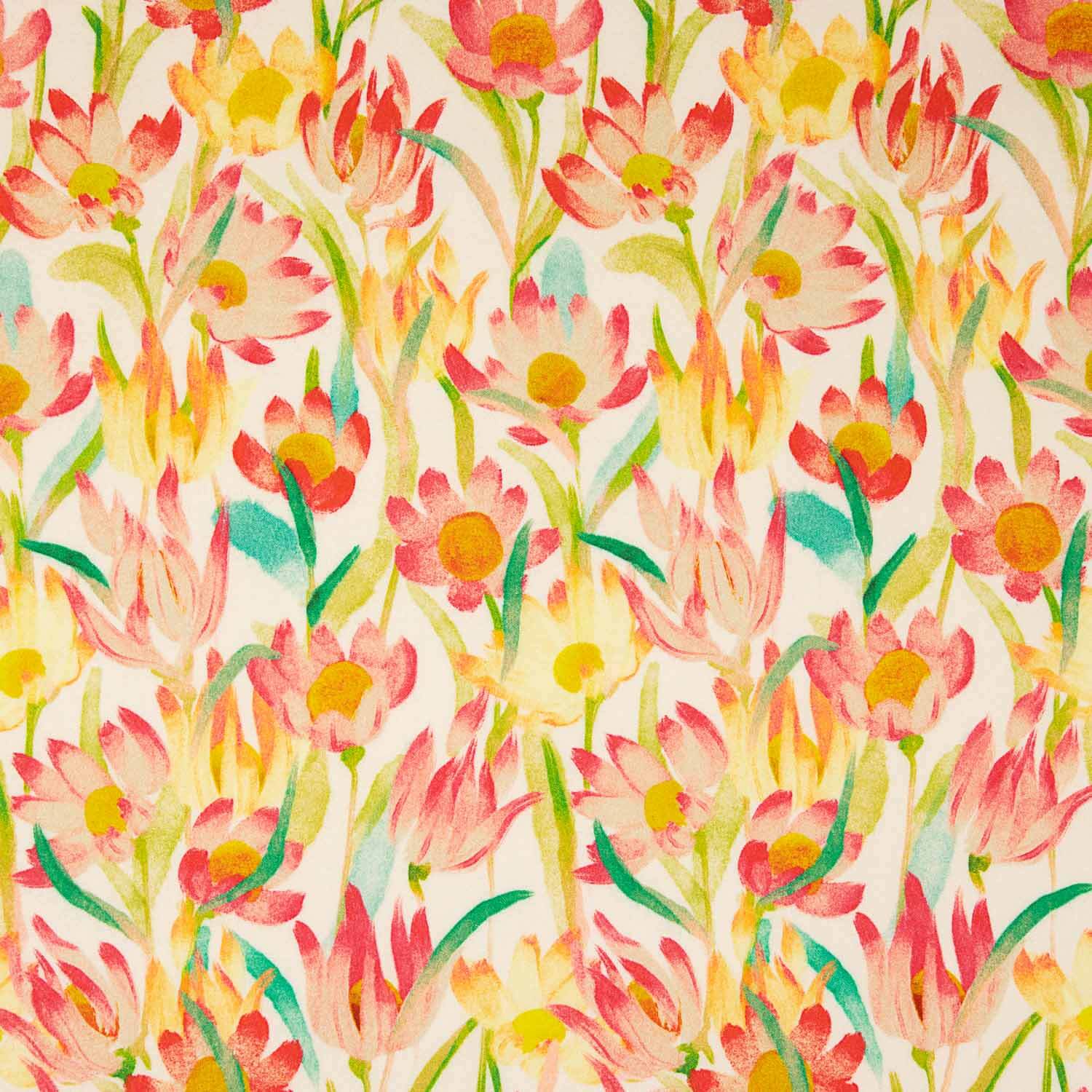 Crêpe viscose imprimé fleurs aquarelle chaude - Ribes y Casals