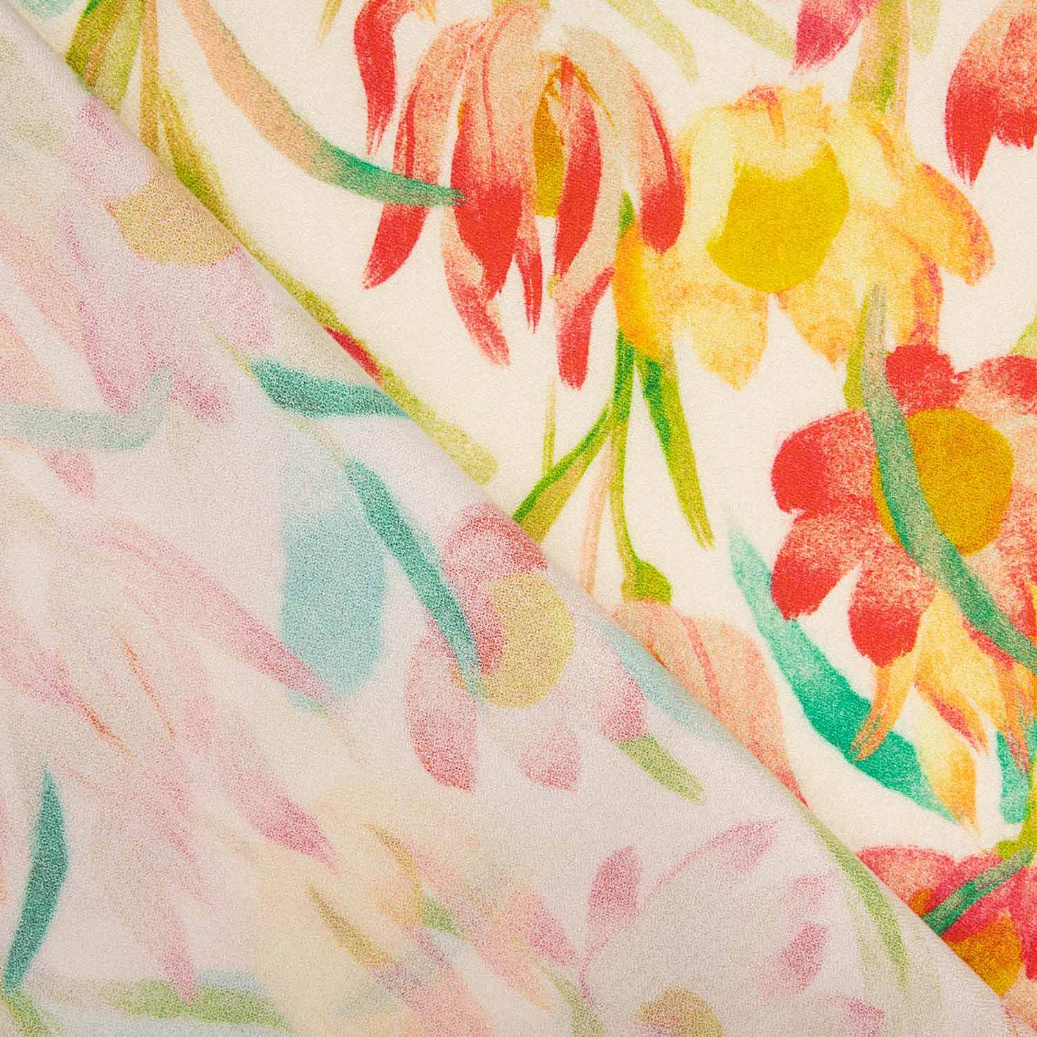 Crêpe viscose imprimé fleurs aquarelle chaude - Ribes y Casals