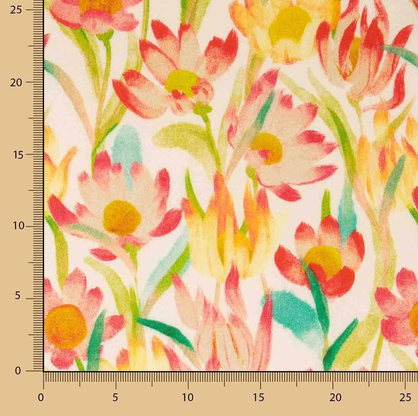 Crêpe viscose imprimé fleurs aquarelle chaude - Ribes y Casals