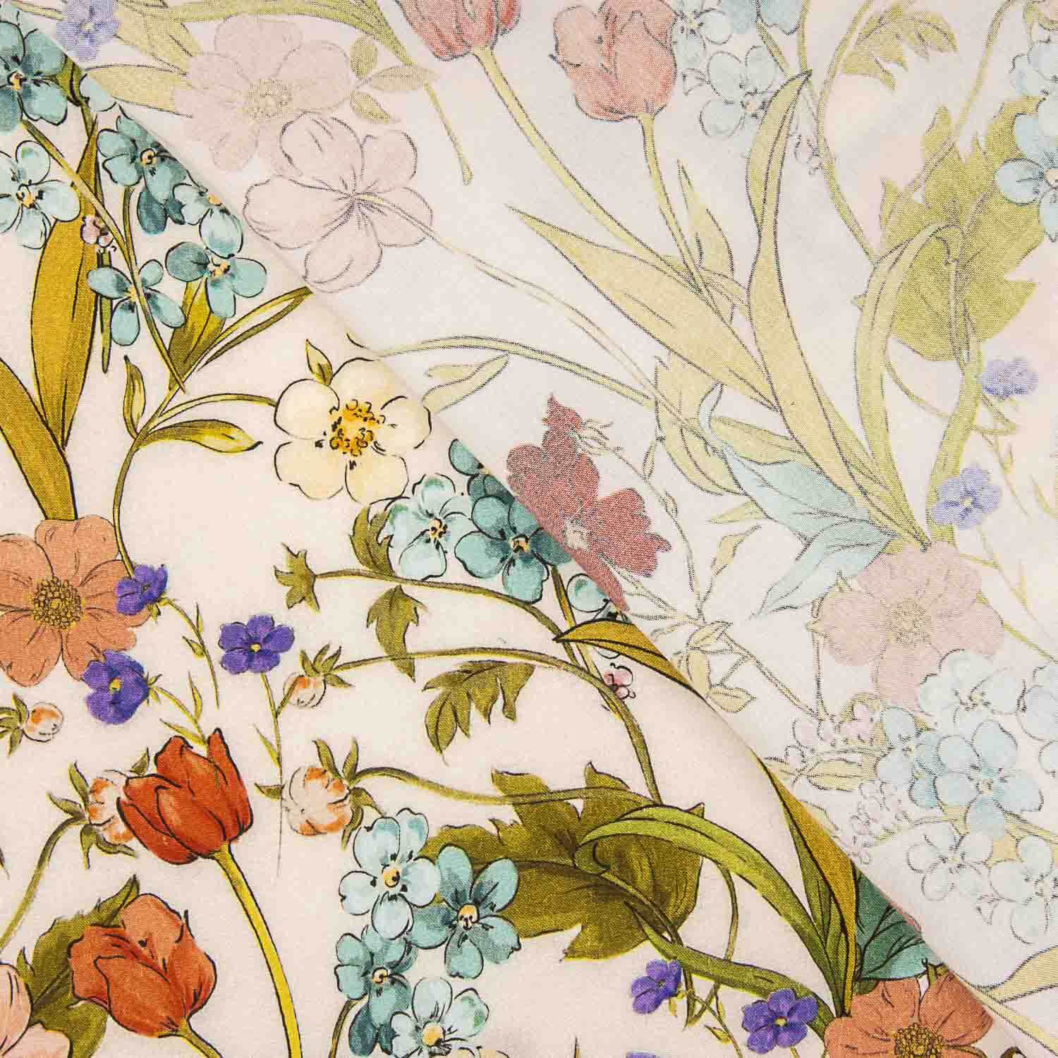 Viscose imprimée de délicates fleurs botaniques - Ribes y Casals