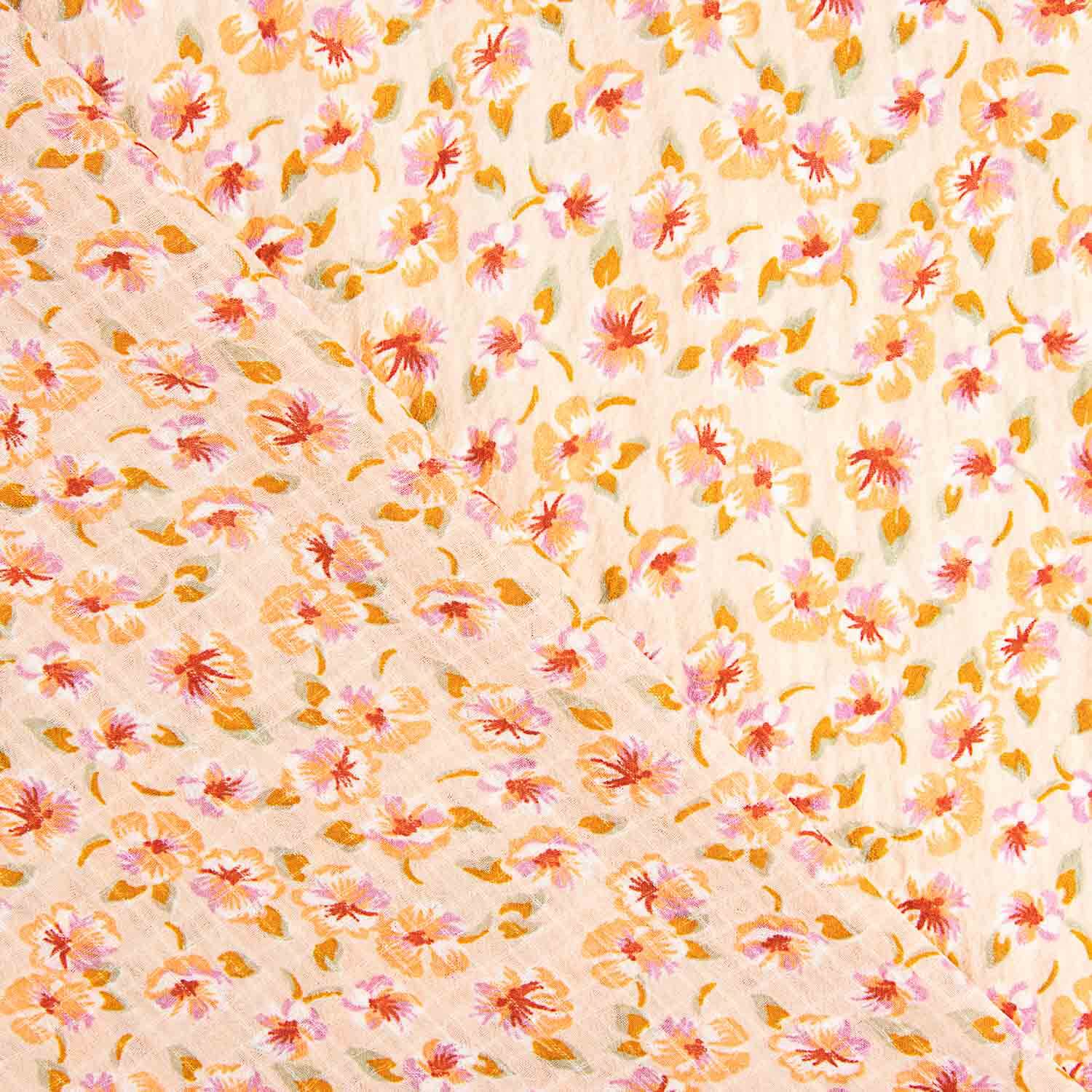 Bambula en polyester imprimé fleurs sauvages couleur pêche - Ribes y Casals