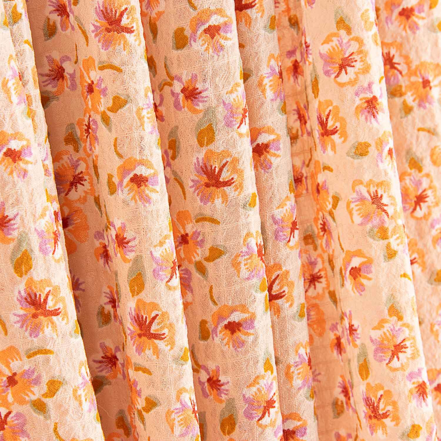 Bambula en polyester imprimé fleurs sauvages couleur pêche - Ribes y Casals