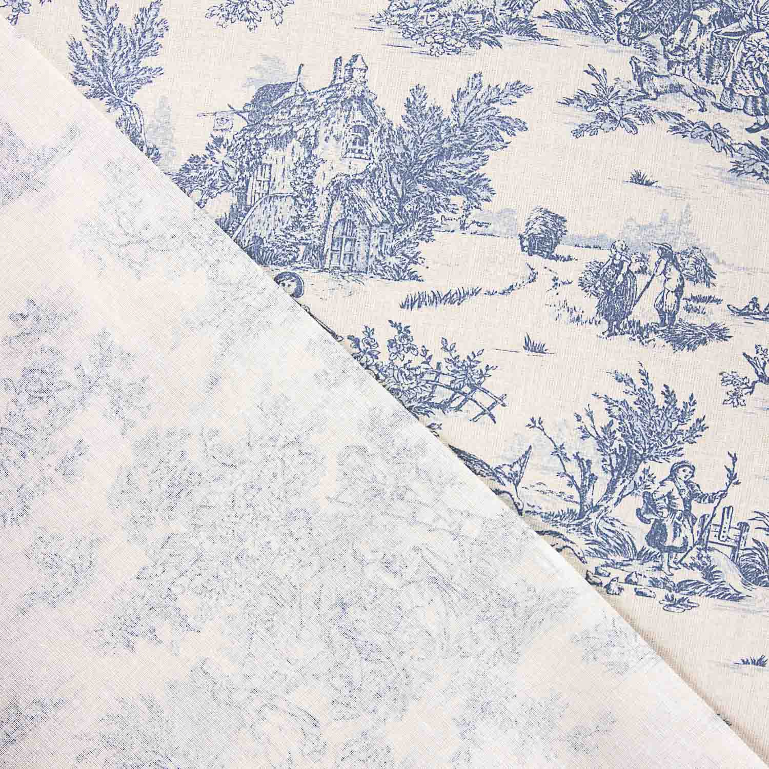 Coton Enduit Toile de Jouy Bleu et Blanc - Ribes y Casals