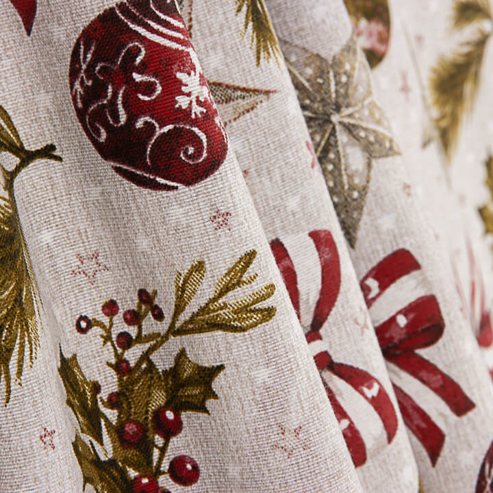 Toile de coton imprimée « Noël » avec boules et nœuds - Ribes y Casals