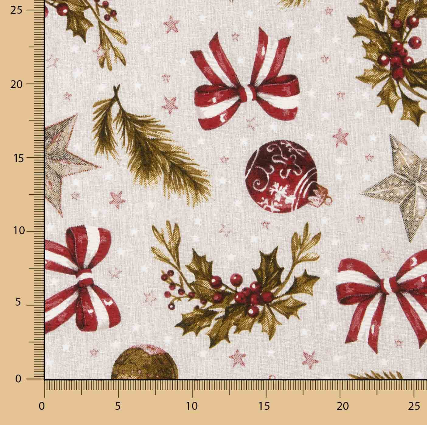 Toile de coton imprimée « Noël » avec boules et nœuds - Ribes y Casals