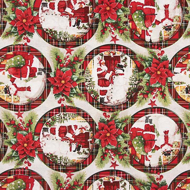 Toile de coton imprimée de Noël avec médaillons du Père Noël - Ribes y Casals