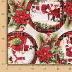 Toile de coton imprimée de Noël avec médaillons du Père Noël - Ribes y Casals