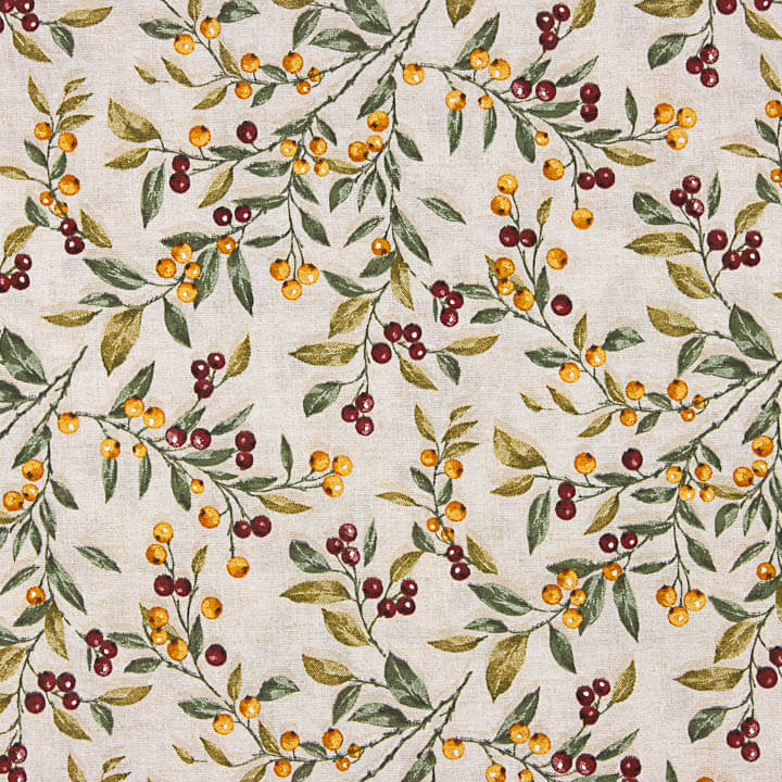 Toile de coton imprimée « Noël » : branches et baies - Ribes y Casals
