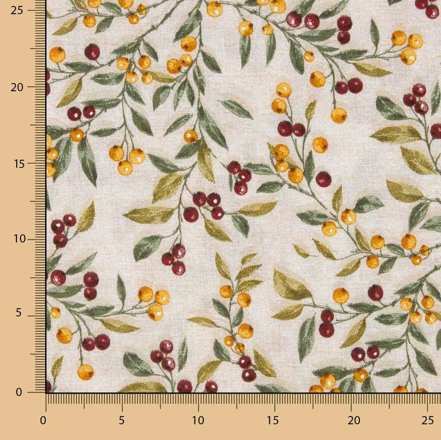 Toile de coton imprimée « Noël » : branches et baies - Ribes y Casals